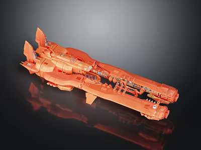 Orange Cosmic Spacecraft Model With Detailed Interstellar Engine And Wing Structures 3d model