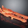 Orange Cosmic Spacecraft Model With Detailed Interstellar Engine And Wing Structures