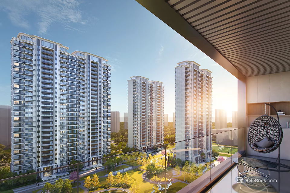 Modern High rise Residential Buildings With Balcony View Greenery And Sunlight 3d model 
