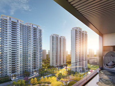 Modern High rise Residential Buildings With Balcony View Greenery And Sunlight 3d model