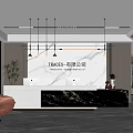Modern Company Front Desk Background Wall Sofa Reception Area Sofa Chandelier Office Area 3d model