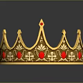 Shiny Golden Crown Decorative Accessory For Home With Red Gemstones And Intricate Designs