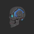 Cybernetic Skull Game Movie Character With Glowing Blue Eyes And Metallic Features