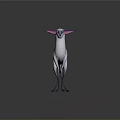 3D Model Light Purple Cat With Pink Ears Standing On Dark Reflective Background