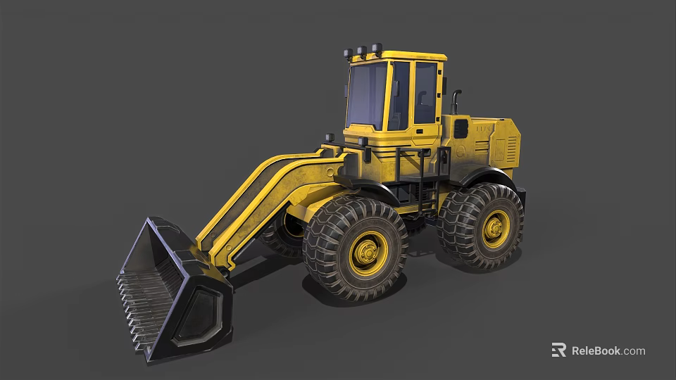 Yellow Industrial Front Loader With Large Bucket And Heavy Duty Tires 3d model 