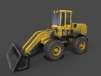 Yellow Industrial Front Loader With Large Bucket And Heavy Duty Tires 3d model