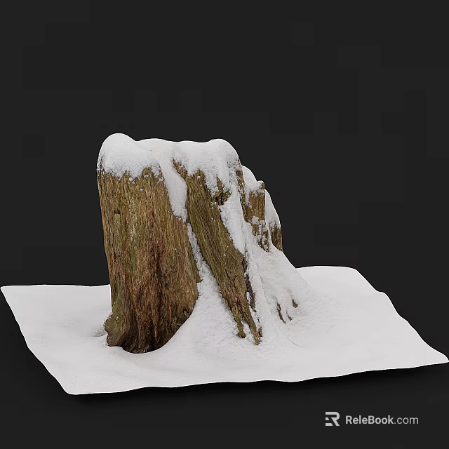 Weathered Tree Stump Garden Ornament Covered With Fresh Snow For Outdoor Winter Decor 3d model 