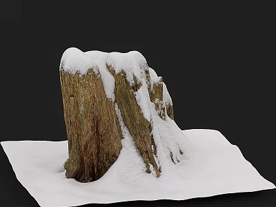 Weathered Tree Stump Garden Ornament Covered With Fresh Snow For Outdoor Winter Decor 3d model