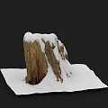 Weathered Tree Stump Garden Ornament Covered With Fresh Snow For Outdoor Winter Decor