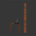 Wooden Wall Panel With Small Table Featuring Black Device Key And Paper