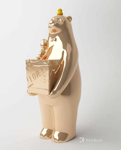 Modern Golden Ceramic Abstract Human Figurine Holding Box Decorative Ornament Set 3d model 