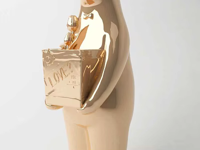 Modern Golden Ceramic Abstract Human Figurine Holding Box Decorative Ornament Set 3d model