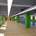 Indoor Fitness Training Space With Blue Floor Green Walls And Large Windows For Workouts