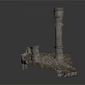 Ancient Historical Ruins Structure With Tall Stone Column And Scattered Blocks 3d model