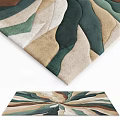 Modern Square Rug With Wavy Abstract Pattern In Green Beige And Brown Tones 3d model
