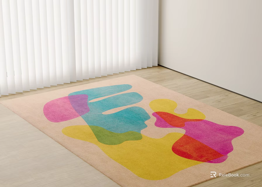 Colorful Abstract Square Rug In Room With Wooden Floor 3d model 