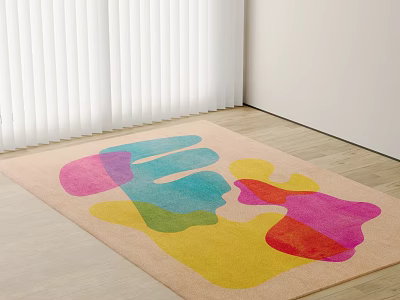 Colorful Abstract Square Rug In Room With Wooden Floor 3d model