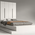 Modern Bedroom Design With White Wardrobe Gray Mattress And Orange Blanket