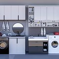 Modern Bathroom Cabinet Rack With Mirror Sink Washing Machine And Storage Towels