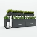 Multi Tiered Black Garden Decor Structure With Green Grass And Logo Spaces 3d model