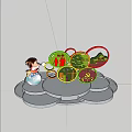 Colorful Circular Decorated Flower Bed Planter With Patterns Characters And People Admiring Under Blue Sky