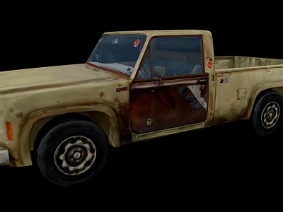 Old Rusty Vintage Pickup Truck With Open Door Weathered Exterior Design 3d model