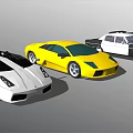 Yellow White And Black Sports Cars With Sedan Display In Studio Setup