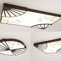 Chinese Ceiling Lights with Dark Brown Frame White Shade Golden Patterns Square Round Design 3d model