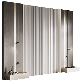 Solid wood gypsum bedside background wall 3d model