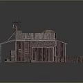 Vintage Wooden Cabin Mining Supply Store With Ladder And Wooden Barrel Exterior