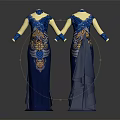 Elegant Blue Long Dresses With Intricate Patterns Long Sleeves And Ruffled Details
