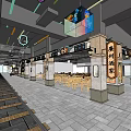 Traditional Commercial Street With Storefronts Stone Pavement Vintage Signboards And Decorative Lanterns