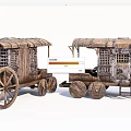 Vintage Wooden Carriages With Canopies And Wooden Wheels On White Background
