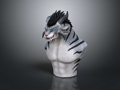 Game Movie Character White Body Black Stripes Horned Spiked Hair Blue Eyes Bust Sculpture 3d model