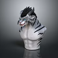 Game Movie Character White Body Black Stripes Horned Spiked Hair Blue Eyes Bust Sculpture