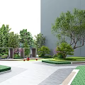 Serene Office Landscape With Lush Trees Green Lawns Geometric Beds And Paved Ground