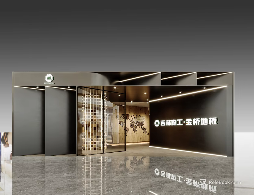 Yunnan Construction Engineering Decorative Panels Showroom With Modern Exterior And Glass Doors 3d model 