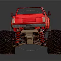 Rugged Off Road Terrain Featuring Red Toy Monster Truck With Large Tires