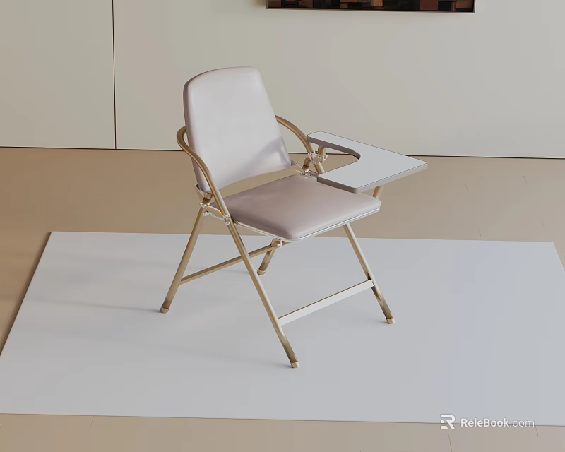 Light Colored Foldable Office Chair With Metal Frame Armrests And Table Tray 3d model 