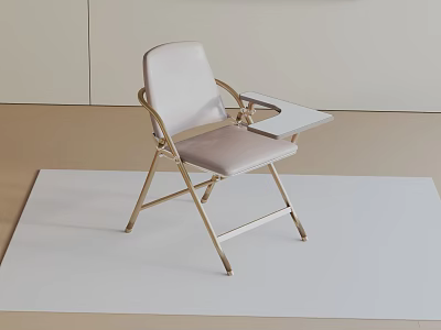 Light Colored Foldable Office Chair With Metal Frame Armrests And Table Tray 3d model