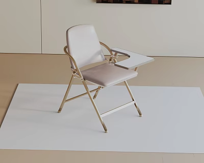 Light Colored Foldable Office Chair With Metal Frame Armrests And Table Tray 3d model