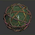 Artistic Green Sphere With Intricate Colorful Woven Rope And Glossy Surface