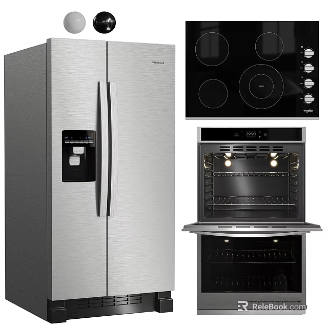Stainless Steel Modern Kitchen Appliances Set Including Refrigerator Cooktop And Oven 3d model 