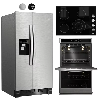 Stainless Steel Modern Kitchen Appliances Set Including Refrigerator Cooktop And Oven 3d model