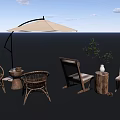 Garden Landscape Design With Outdoor Furniture Umbrella Green Plants And Wooden Elements