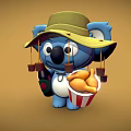 Cute Cartoon Koala Character Wearing Green Hat Holding Beverage And Fried Chicken Bucket
