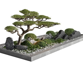 New Chinese Style Courtyard Setches New Chinese Style Landscape Pine Tree Interior Landscape Courtyard Landscape Stone 3d model