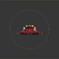 Red And Yellow Agricultural Planter With Metal Frame And Multiple Wheels