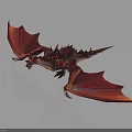 Red Dragon Character with Wings and Spikes as Mythical Creature 3D Render on Dark Backdrop 3d model
