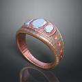 Stylish Copper Ring With Round Opal Gemstones And Orange Accents On Textured Band